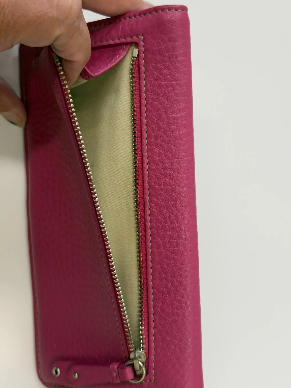 Cole Haan Raspberry Pink Pebbled Leather Zip Wallet